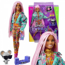 Lalka Barbie Extra Tęczowe warkoczyki Myszka DJ