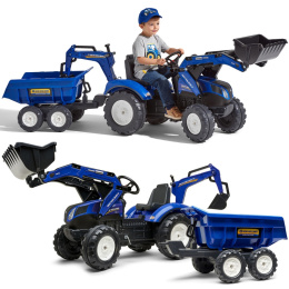 FALK Traktor dla dzieci New Holland z Maxi Przyczepą, ładowarkąi Łyżką od 3 lat