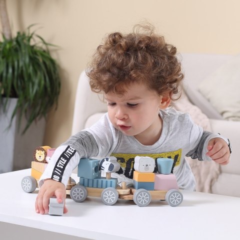 Drewniana Kolejka z wagonikami i zwierzątkami do ciągnięcia PolarB Viga Toys