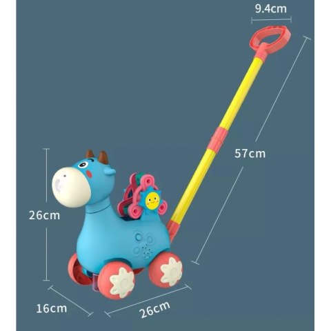 Pchacz Krówka do Pchania z Dźwiękiem Bańki Mydlane Niebieska