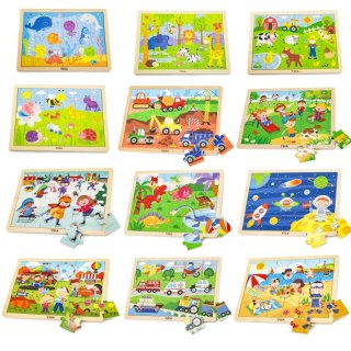 Puzzle drewniane 12 układanek po 24 puzzle na regale Viga Toys Viga Toys