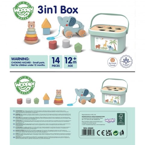 WOOPIE GREEN Pudełko Sorter Box 3w1 Klocki Piramidka Słonik WOOPIE GREEN Pudełko Sorter Box 3w1 Klocki Piramidka Słonik