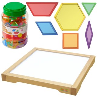Panel Naukowy Skrzynia LED Sensoryczna + Klocki Montessori Mozaika 140 el. MASTERKIDZ / szkoła przedszkole