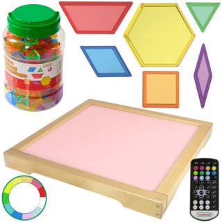 Panel Naukowy Świetlny LED Zmiana kolorów Pilotem + Klocki Montessori Mozaika 140 el. MASTERKIDZ / szkoła przedszkole