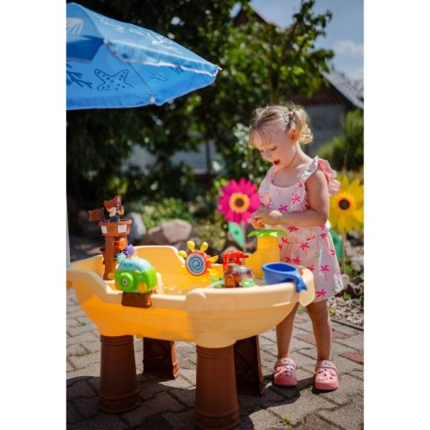 Stolik Wodny 2w1 Piaskownica Statek Piracki z Parasolem XL z Maszyna do Robienia Baniek Mydlanych Stolik Wodny 2w1 Piaskownica Statek Piracki z Parasolem XL z Maszyna do Robienia Baniek Mydlanych
