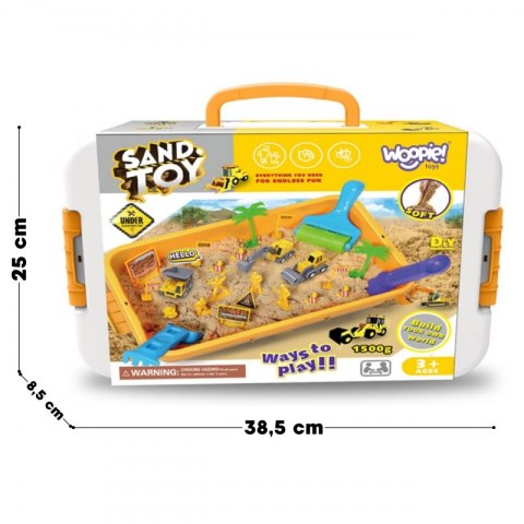 Piasek Kinetyczny 1,5 kg Zestaw XXL Plac Budowy Stolik z Foremkami i Pojazdami WOOPIE Piasek Kinetyczny 1,5 kg Zestaw XXL Plac Budowy Stolik z Foremkami i Pojazdami WOOPIE