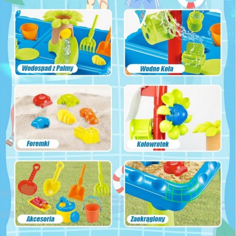 WOOPIE Stolik Wodny 2w1 Piaskownica z Krzesełkiem XL Aquapark 4-Baseny 13 akc. WOOPIE Stolik Wodny 2w1 Piaskownica z Krzesełkiem XL Aquapark 4-Baseny 13 akc.