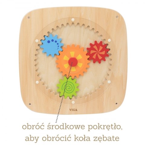 VIGA Drewniana Tablica z Kolorowymi Kołami Zębatymi