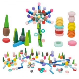 VIGA Klocki Drewniane Edukacyjne Układanka Montesori 58el