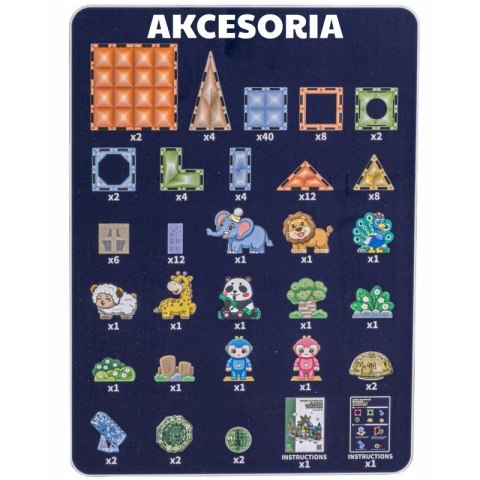 WOOPIE Klocki Magnetyczne Konstrukcyjne Świecące 3D Świat Zwierząt 124el.