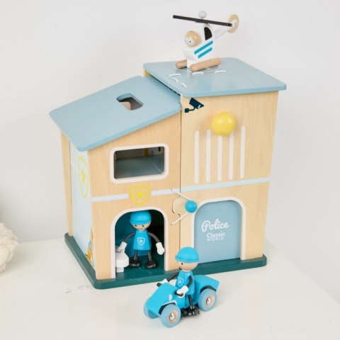 CLASSIC WORLD Posterunek Policji Drewniany Samochód Helikopter FIgurki 12el.