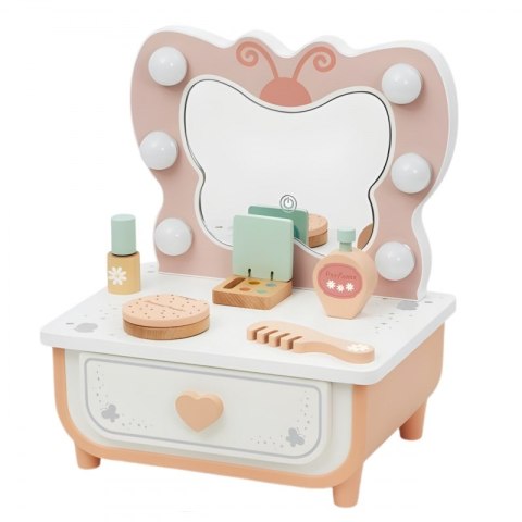 Drewniana Toaletka Zabawka dla dziewczynki Motyl + Akcesoria Lustro LED Kosmetyki