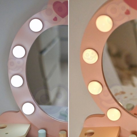 Drewniana Toaletka z Krzesełkiem dla dziewczynki Akcesoria Lustro LED + Kosmetyki TOOKY TOY