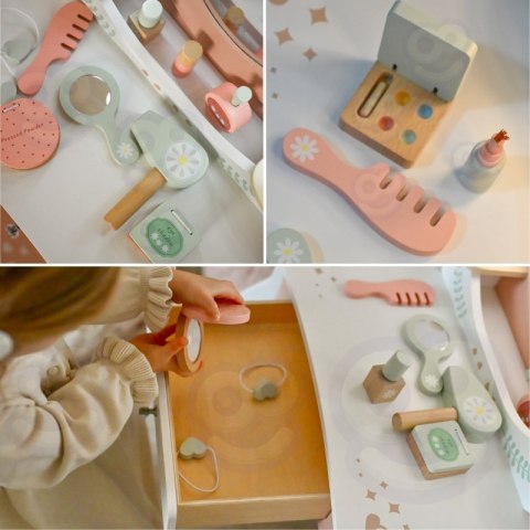 Drewniana Toaletka z Krzesełkiem dla dziewczynki Akcesoria Lustro LED + Kosmetyki TOOKY TOY