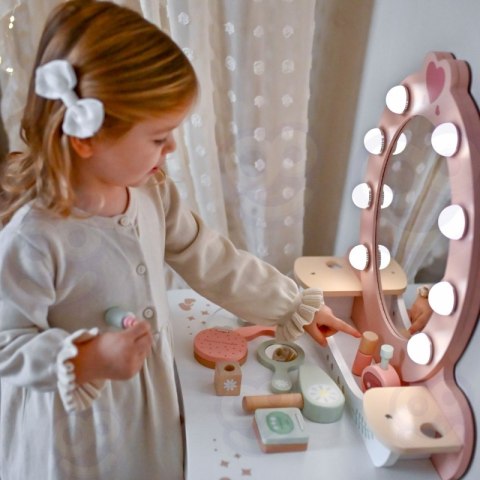 Drewniana Toaletka z Krzesełkiem dla dziewczynki Akcesoria Lustro LED + Kosmetyki TOOKY TOY