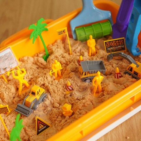 Piasek Kinetyczny 1,5 kg Zestaw XXL Plac Budowy Stolik z Foremkami i Pojazdami WOOPIE