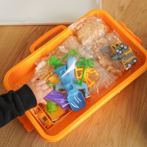 Piasek Kinetyczny 1,5 kg Zestaw XXL Plac Budowy Stolik z Foremkami i Pojazdami WOOPIE