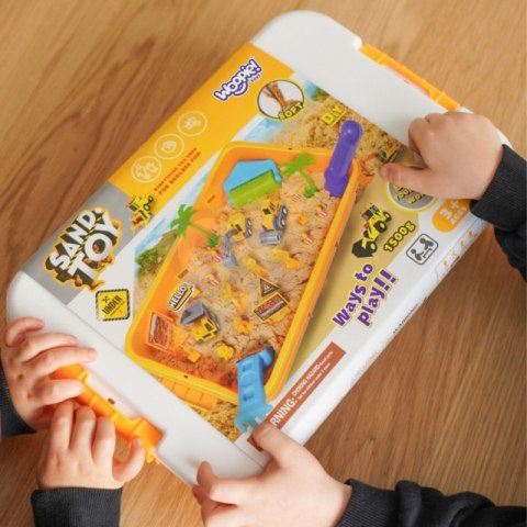 Piasek Kinetyczny 1,5 kg Zestaw XXL Plac Budowy Stolik z Foremkami i Pojazdami WOOPIE