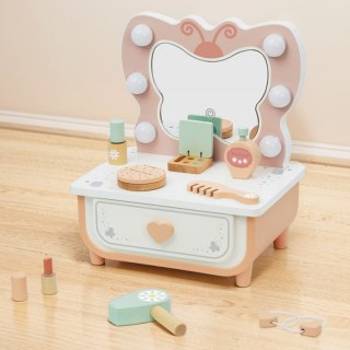 Drewniana Toaletka Zabawka dla dziewczynki Motyl + Akcesoria Lustro LED Kosmetyki