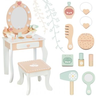 Drewniana Toaletka z Krzesełkiem dla dziewczynki Akcesoria Lustro LED + Kosmetyki TOOKY TOY
