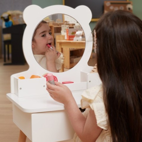 Biała DrewnianaToaletka kosmetyczka dla dziewczynki + Akcesoria Jak z Salonu Makijaż VIGA