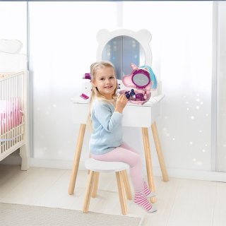 Biała DrewnianaToaletka kosmetyczka dla dziewczynki + Akcesoria Jak z Salonu Makijaż VIGA