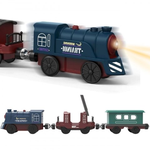 WOOPIE Elektryczna Kolejka Tor Retro Ciuchcia Lokomotywa + 2 Wagony - Zestaw 76 el.