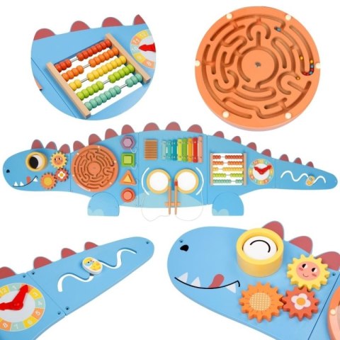 Drewniana Ścienna Tablica Manipulacyjna sensoryczna Dinozaur Montessori FSC WOOPIE GREEN