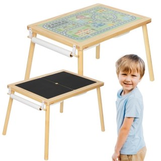 WOOPIE GREEN Drewniany Stolik Aktywności 4w1 Tablica Kredowa Pojemniki Mapa Miasta Papier Rysunkowy
