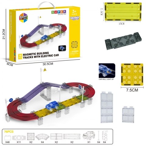 WOOPIE Magnetyczny Tor Samochodowy Wyścigowy + Autko 76 el.