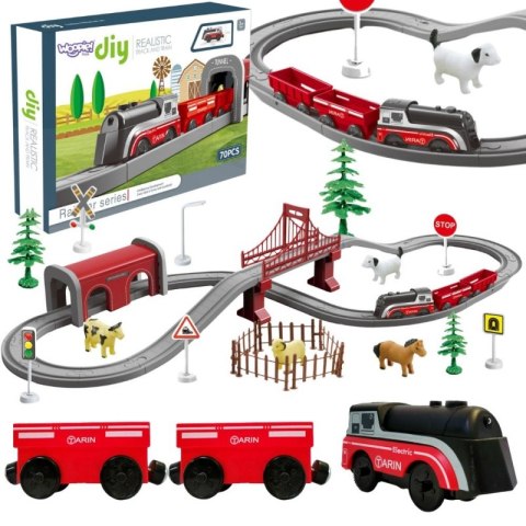WOOPIE Zestaw Elektryczna Kolejka Lokomotywa Tor Farma Zwierzęta 70 el.