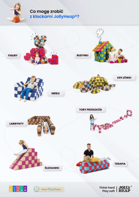 Edukacyjne Klocki Magnetyczne dla Dzieci JollyHeap 150 szt. 2 kształty Terapia Zabawa Sensoryka Ćwiczenia