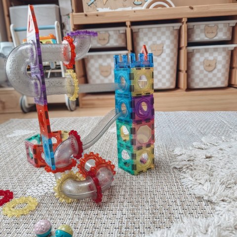 WOOPIE Klocki Magnetyczne Konstrukcyjne 3D Zestaw Edukacyjny Tor Kulkowy 126el.el.