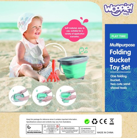 WOOPIE Zestaw Silikonowe Wiaderko z Grabkami Łopatką Niebieskie