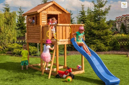 Drewniany Domek Plac Zabaw dla dzieci ze zjeżdzalnią drabinka My House