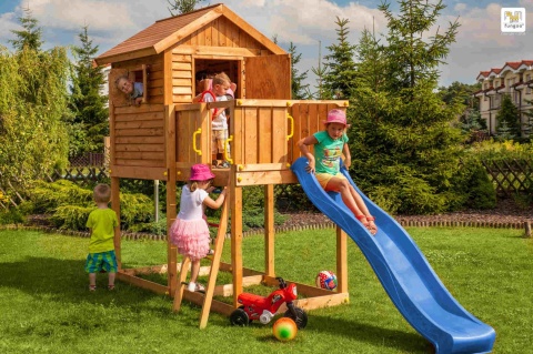 Drewniany Domek Plac Zabaw dla dzieci ze zjeżdzalnią drabinka My House