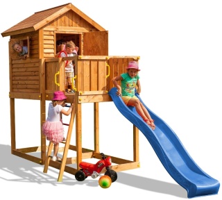 Drewniany Domek Plac Zabaw dla dzieci ze zjeżdzalnią drabinka My House
