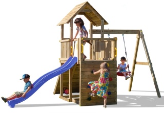 Drewniany Plac Zabaw dla Dzieci do ogrodu Carol 3 Huśtawka zjeżdżalnia ścianka wspinaczkowa