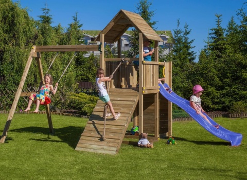 Drewniany Plac Zabaw dla Dzieci do ogrodu Carol 3 Huśtawka zjeżdżalnia ścianka wspinaczkowa