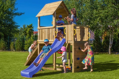 Drewniany Plac Zabaw dla Dzieci do ogrodu Carol 3 Huśtawka zjeżdżalnia ścianka wspinaczkowa