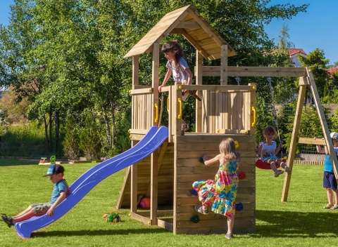 Drewniany Plac Zabaw dla Dzieci do ogrodu Carol 3 Huśtawka zjeżdżalnia ścianka wspinaczkowa