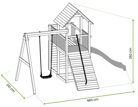 Drewniany Plac Zabaw dla Dzieci do ogrodu Carol 3 Huśtawka zjeżdżalnia ścianka wspinaczkowa