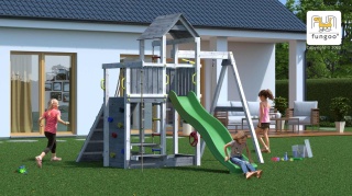 Drewniany Plac Zabaw do Ogrodu dla dzieci ACTIVER Zjeżdżalnia Domek Huśtawka Piaskownica Drabinka