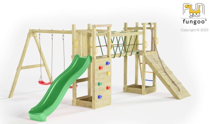 Duży Drewniany Plac Zabaw dla Dzieci Zjeżdżalnia, Huśtawki, ścianka wspinaczkowa, drabinka Maxi Funny