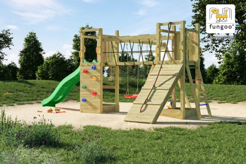Duży Drewniany Plac Zabaw dla Dzieci Zjeżdżalnia, Huśtawki, ścianka wspinaczkowa, drabinka Maxi Funny