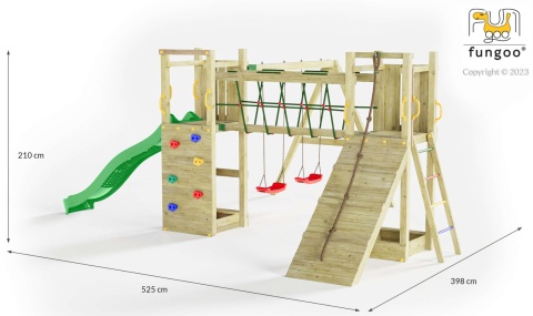 Duży Drewniany Plac Zabaw dla Dzieci Zjeżdżalnia, Huśtawki, ścianka wspinaczkowa, drabinka Maxi Funny