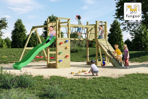 Duży Drewniany Plac Zabaw dla Dzieci Zjeżdżalnia, Huśtawki, ścianka wspinaczkowa, drabinka Maxi Funny