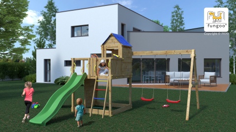 Duży Plac Zabaw dla Dzieci Domek Na drzewie Treehouse Huśtawka Zjeżdżalnia ścianka wspinaczkowa