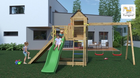 Duży Plac Zabaw dla Dzieci Domek Na drzewie Treehouse Huśtawka Zjeżdżalnia ścianka wspinaczkowa