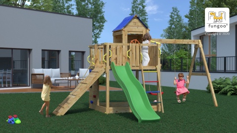 Duży Plac Zabaw dla Dzieci Domek Na drzewie Treehouse Huśtawka Zjeżdżalnia ścianka wspinaczkowa